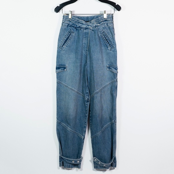 RTA Dallas Cotton Straight Leg Multi Pocket Cargo Denim Jeans Pants Blue XS - Picture 1 of 4